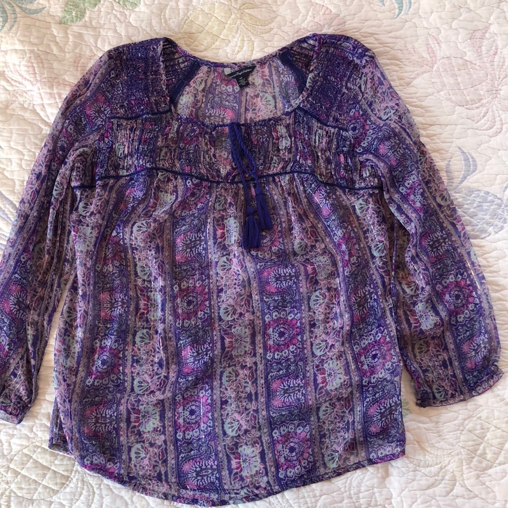 AE Purple & Metallic Tassel Blouse